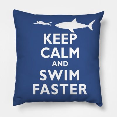 Funny Keep Calm And Swim Faster Shark Swimming Swi Throw Pillow Official Swimming Gifts Merch