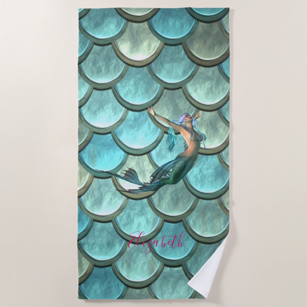 adorable mermaid on mermaid scale personalized beach towel rfb4153a8975f4bb890d4c1eb94738ef4 eapwm 1000 - Swimming Gifts