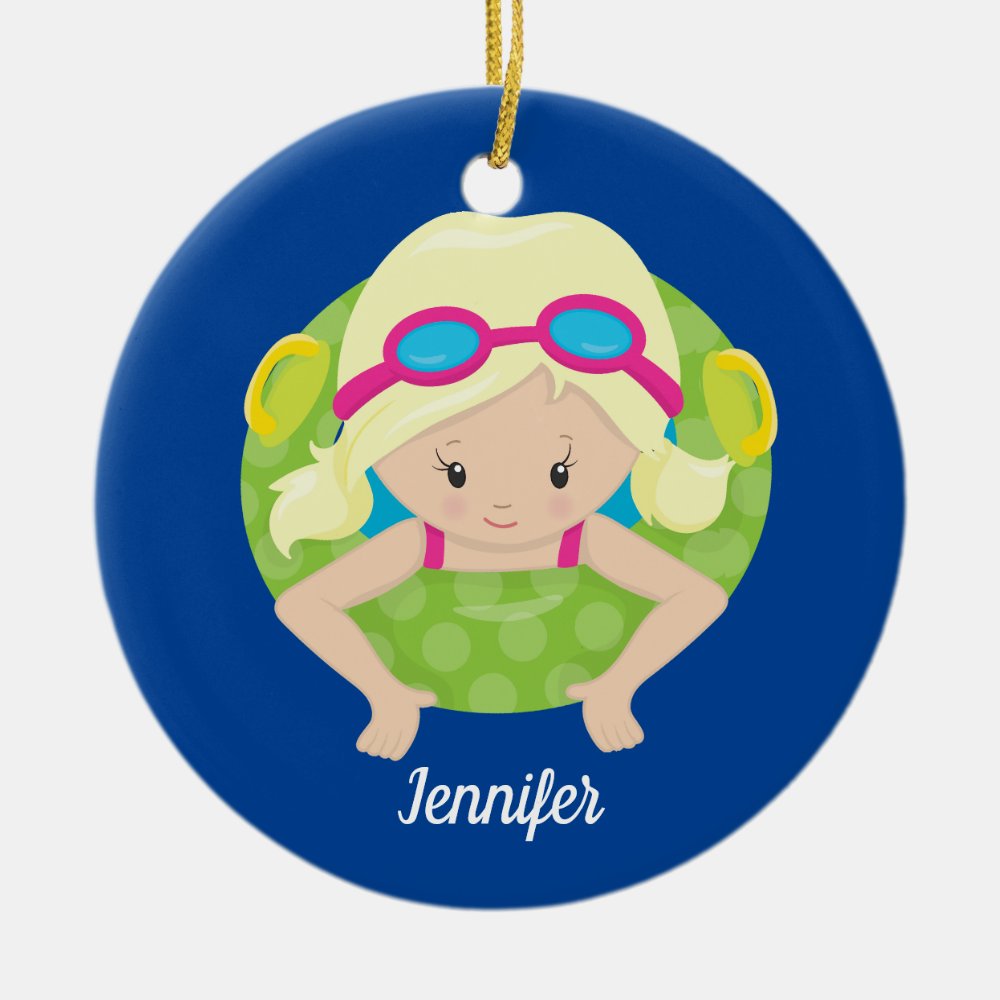 blonde swim girl cute custom swimmer kids ceramic ornament - Swimming Gifts