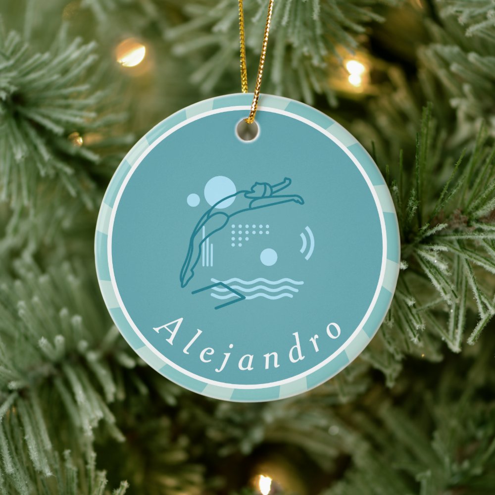 blue swimmer girls swimming pool personalized ceramic ornament r99a91597cec64c93bf18d5c5a4a9a1d3 05wi1 8byvr 1000 - Swimming Gifts