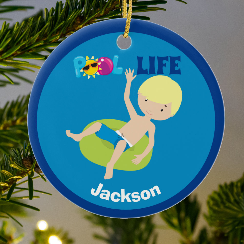 cool pool boy personalized blonde kids swim team ceramic ornament - Swimming Gifts
