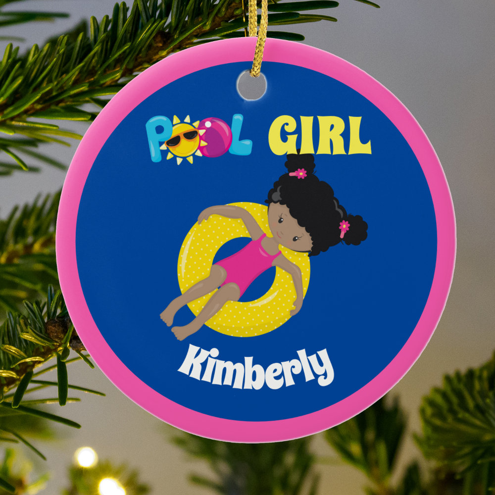 cute swimming pool african american girl custom ceramic ornament - Swimming Gifts
