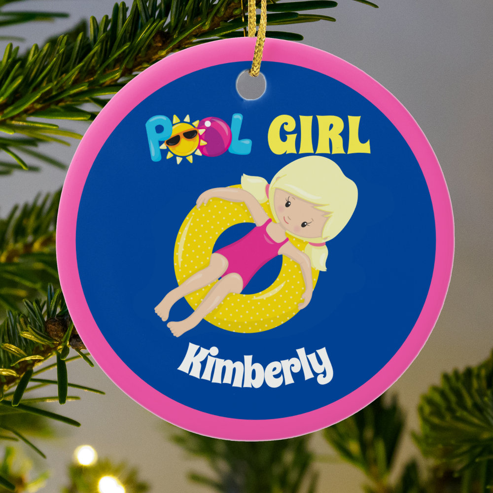 cute swimming pool blonde girl personalized ceramic ornament r av5819 1000 - Swimming Gifts