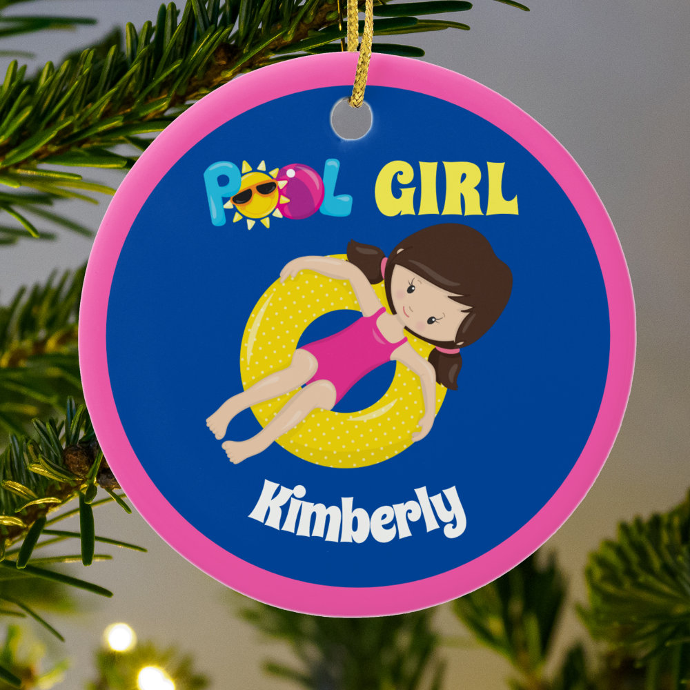cute swimming pool girl custom pink blue ceramic ornament r av5750 1000 - Swimming Gifts