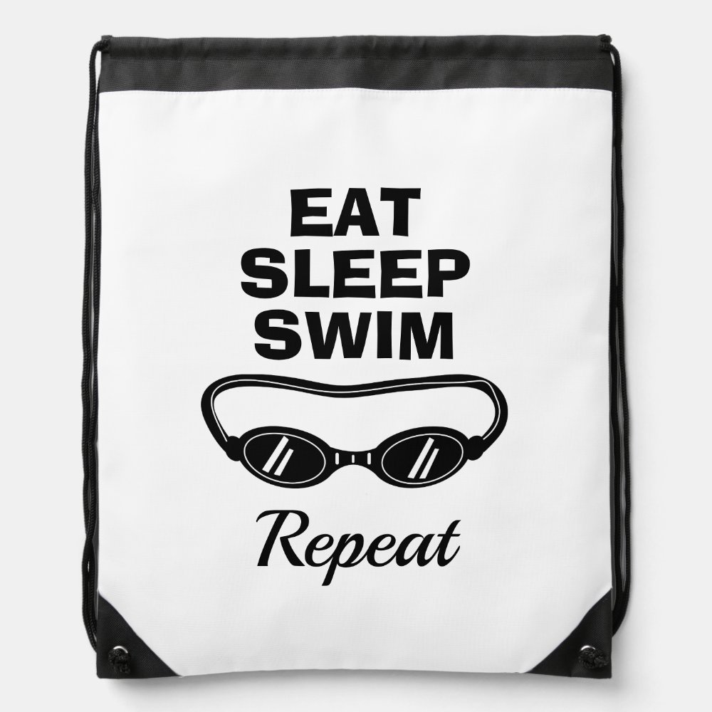 eat sleep swim repeat funny swimming goggles drawstring bag - Swimming Gifts
