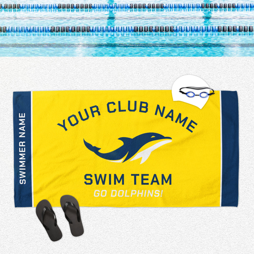 personalized yellow navy swim team swimmer name beach towel r ajfguo 1000 - Swimming Gifts