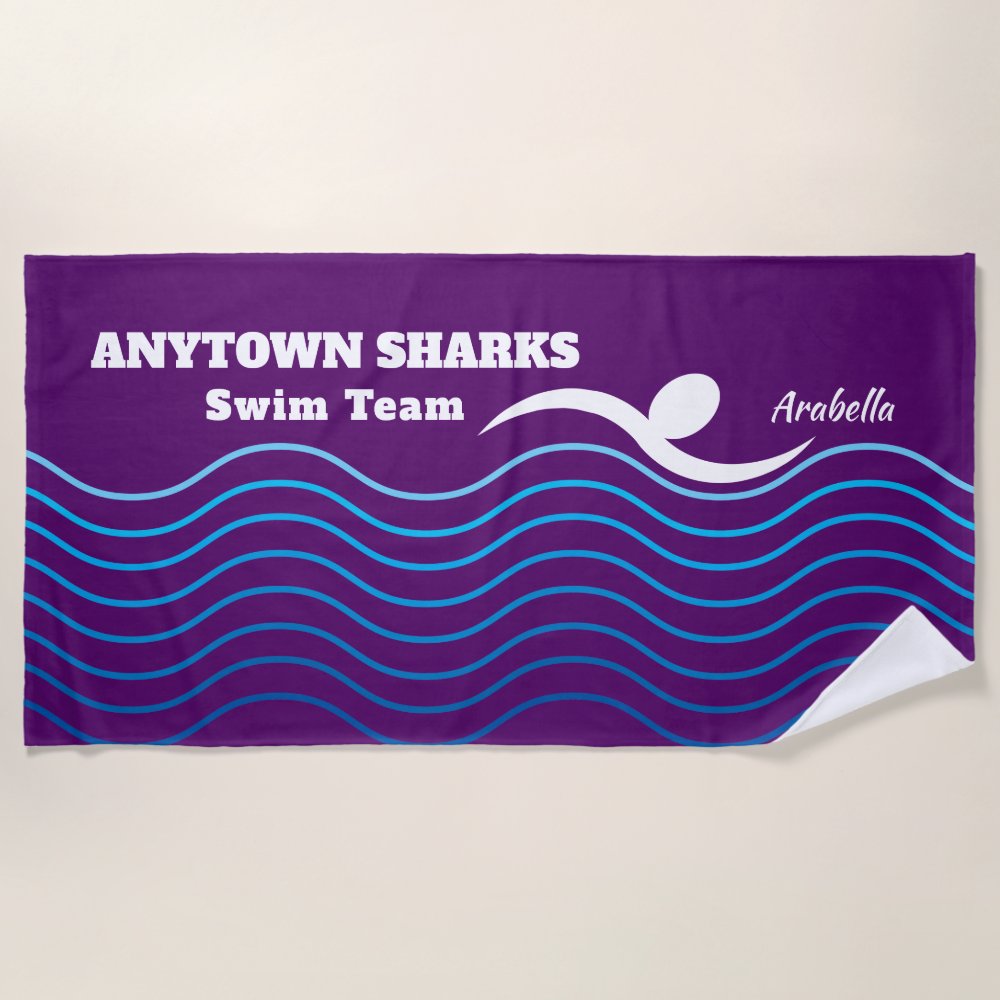 swimmer and water waves purple swim team beach towel rcf27edbb9fb546c19fb9ae58d6a469f4 eapi5 1000 - Swimming Gifts