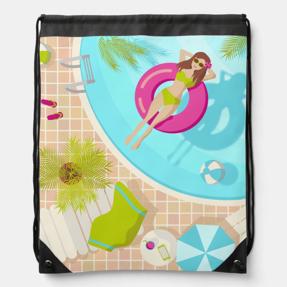 swimming pool girl in bikini summer beach drawstring bag - Swimming Gifts