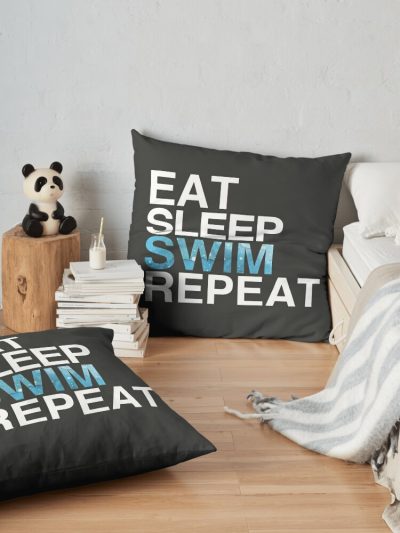 Eat Sleep Swim Repeat| Swimmer Swimming Throw Pillow Official Swimming Gifts Merch