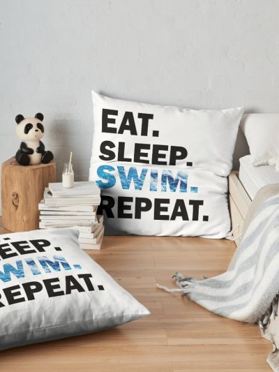 Eat Sleep Pool Repeat| Swimmer Swimming Throw Pillow Official Swimming Gifts Merch