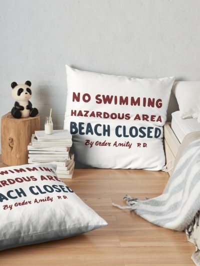 No Swimming Sign From Movie "Jaws" Throw Pillow Official Swimming Gifts Merch