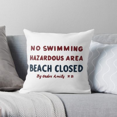 No Swimming Sign From Movie "Jaws" Throw Pillow Official Swimming Gifts Merch