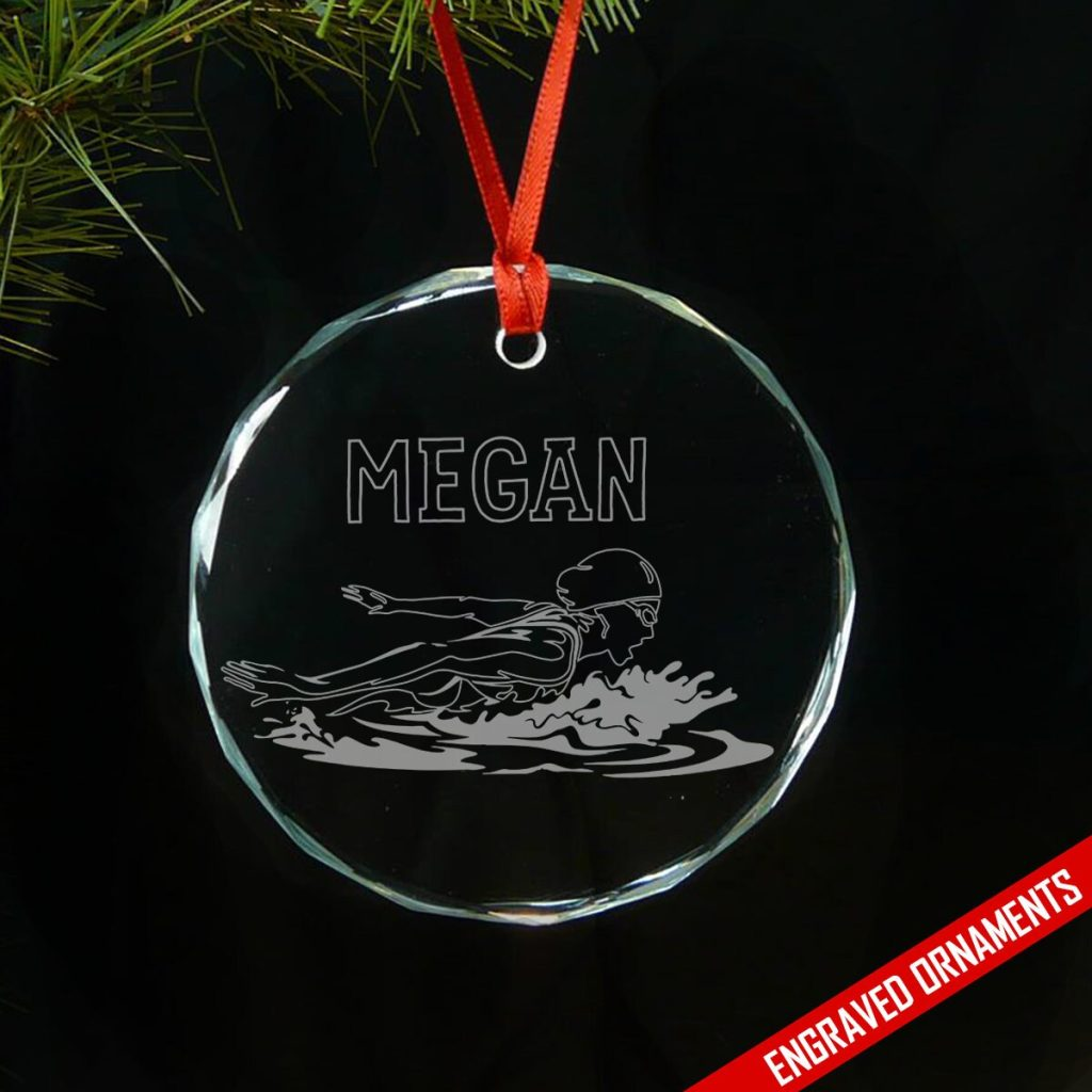 Swimming Personalized Laser Engraved Glass Ornament